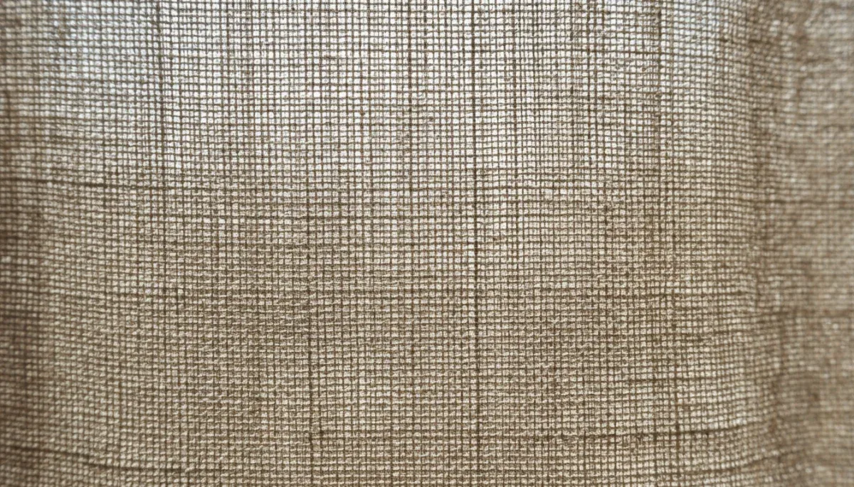 Detailed close up of open plain weave linen fabric held up to the light showing porous weave structure.