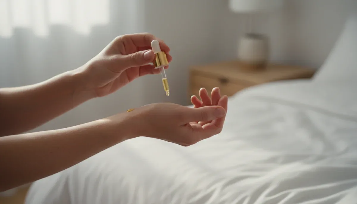 Person applying concentrated perfume to wrist pulse point