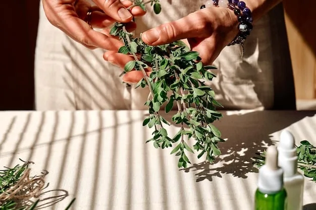A close-up shot of a hand harvesting natural ingredients (such as flowers or herbs) for perfume production, showcasing the ethical and sustainable sourcing practices.