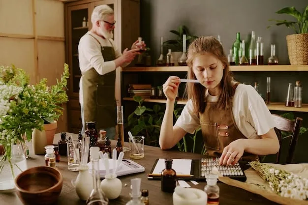 An image featuring an individual consulting with a perfumer in a boutique, surrounded by various fragrance bottles and scent strips. The atmosphere is intimate and personalized, highlighting the bespoke nature of the perfume experience.