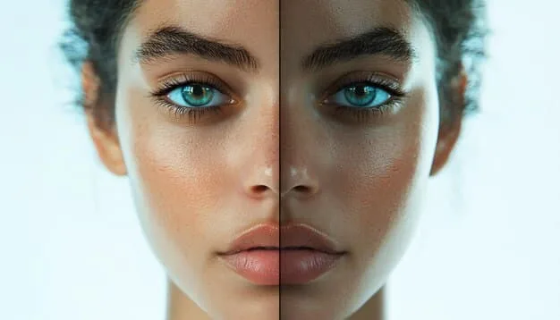 A split image showing a before-and-after comparison of a woman's lashes. The