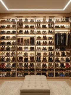 Optimized shoe storage solution with various footwear types organized neatly.