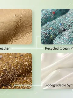 Collage of sustainable fabric innovations for apparel in 2026, highlighting eco-friendly textiles.