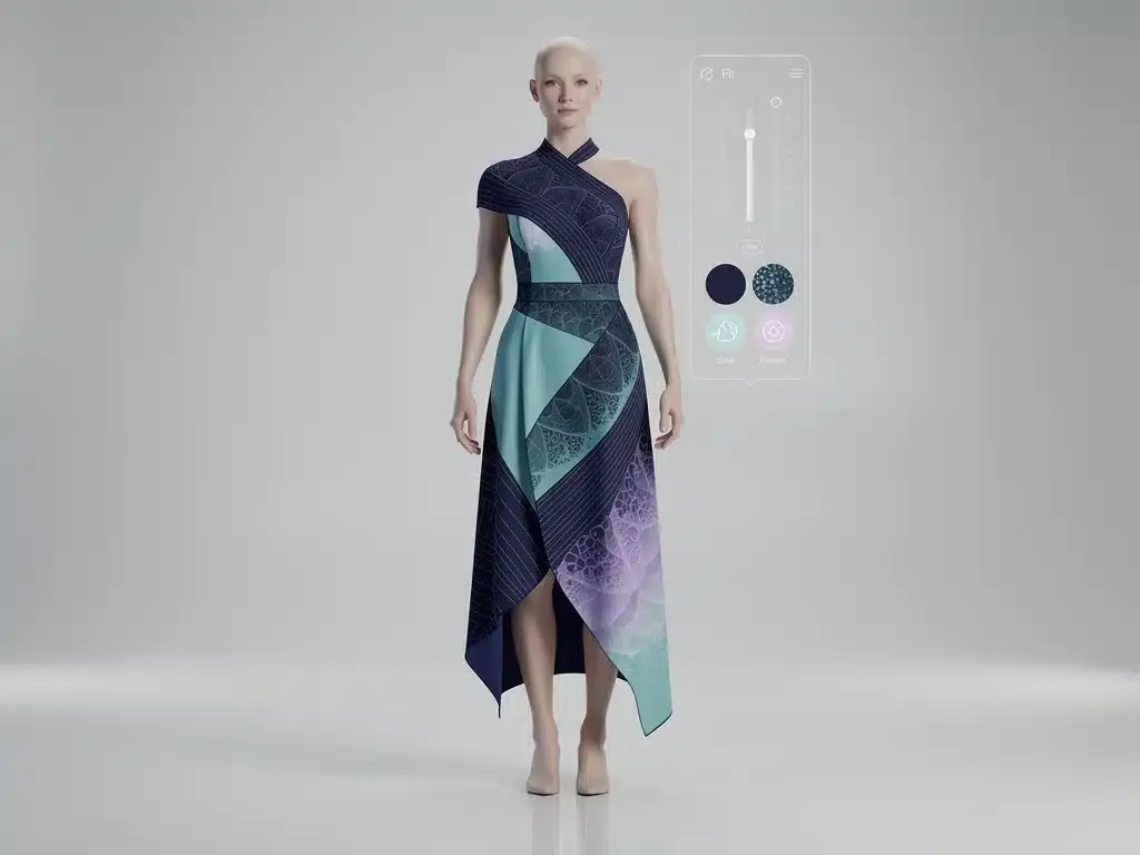 AI-generated personalized fashion garment on a virtual model