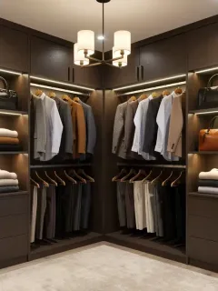 Luxury walk-in closet with classic apparel items retaining value