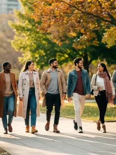 People in transitional clothing, adapting to seasonal changes in 2026 fashion