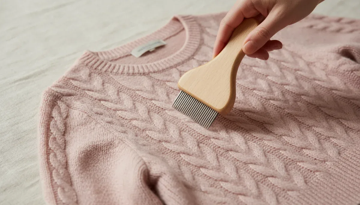 Caring for a delicate knit sweater with a garment comb