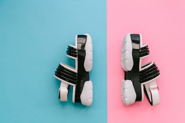 A split-screen image showing a pair of worn-out shoes on one side and a price tag for shoe repair services on the other, visually representing the cost comparison.