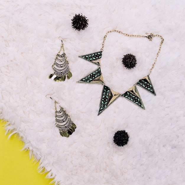 A close-up shot of a variety of SHEIN jewelry pieces (necklaces, earrings, rings) displayed on a velvet surface. The focus is on showcasing the intricate designs and the affordable price points of each item, emphasizing the value for money.