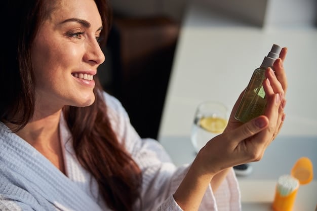 A lifestyle image of a person applying Eau de Toilette on their wrist in a bright, natural lighting setting, conveying a sense of freshness and daily routine.