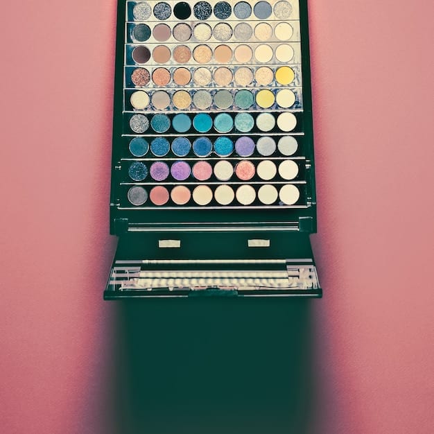 A collection of eyeshadow palettes displayed on a makeup vanity. The palettes feature modern packaging and a mix of colors from neutral mattes to shimmering metallics. Makeup brushes and other beauty accessories are scattered around, creating an inviting and inspiring scene.