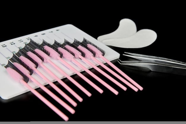 A selection of different types of false eyelashes (strip lashes, individual lashes, magnetic lashes) displayed on a makeup table in a well-lit room in Germany. Each type is clearly labeled, showcasing the variety available to consumers.