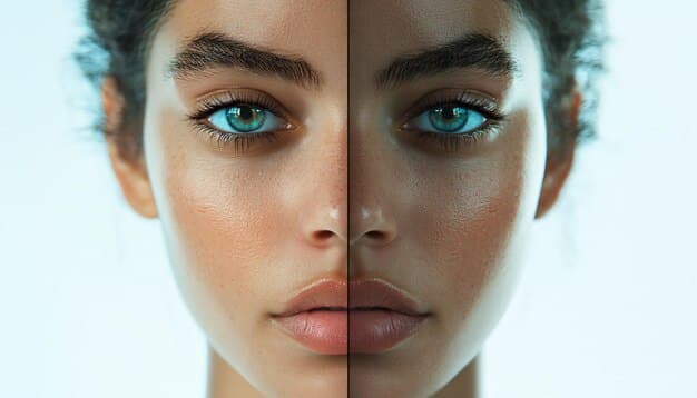 A split image showing a before-and-after comparison of a woman's lashes. The 