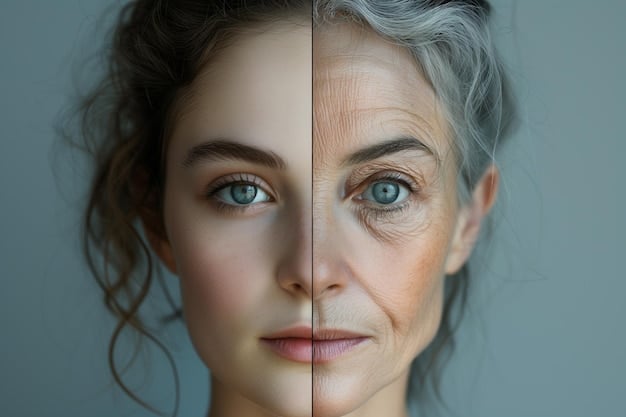 A split image showing the before and after results of using a brow growth serum. The 