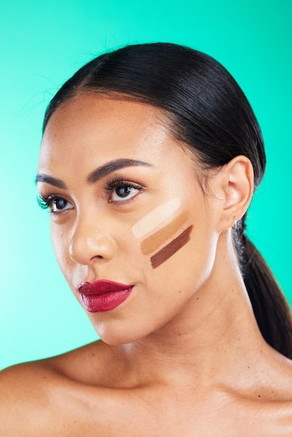 A split-screen image showing one side of a face with heavy concealer creasing and the other side with a smooth, crease-free concealer application. The contrast should be striking, demonstrating the effectiveness of proper techniques.