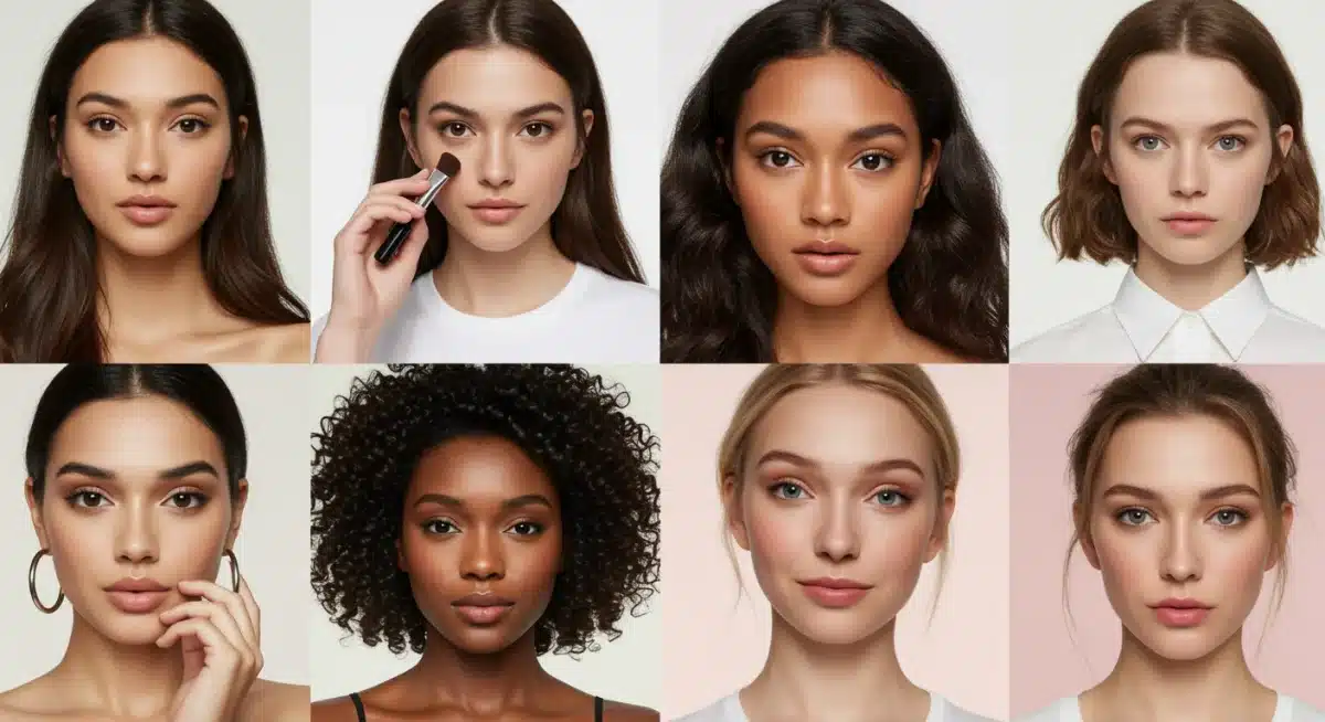 Diverse users trying different virtual makeup looks with AI apps