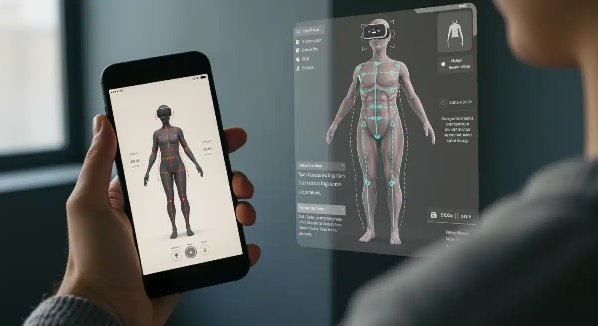 Person using a smartphone app for virtual body scanning and augmented reality clothing try-on for improved fit.