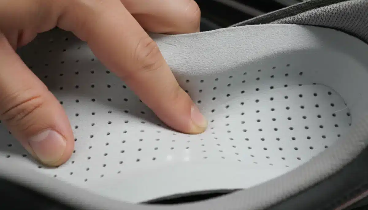 Close-up of contoured insole with arch support for ergonomic footwear