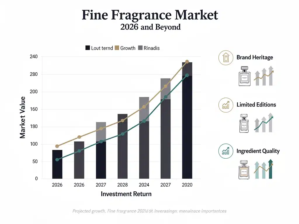 Infographic showing projected market growth for fine fragrance investments in 2026.