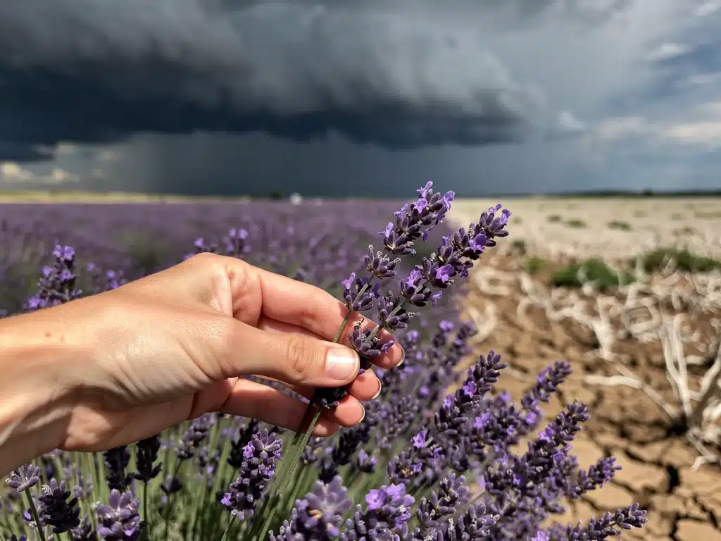 Harvesting lavender affected by climate change in a field