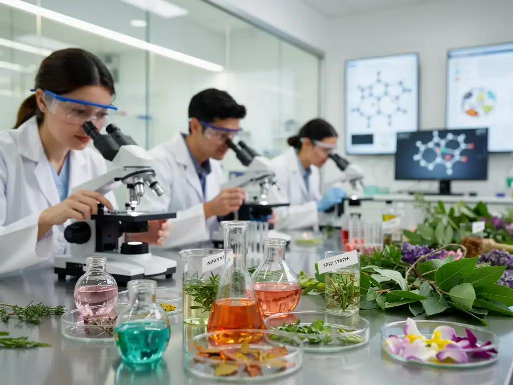 Scientists developing sustainable perfume ingredients in a lab