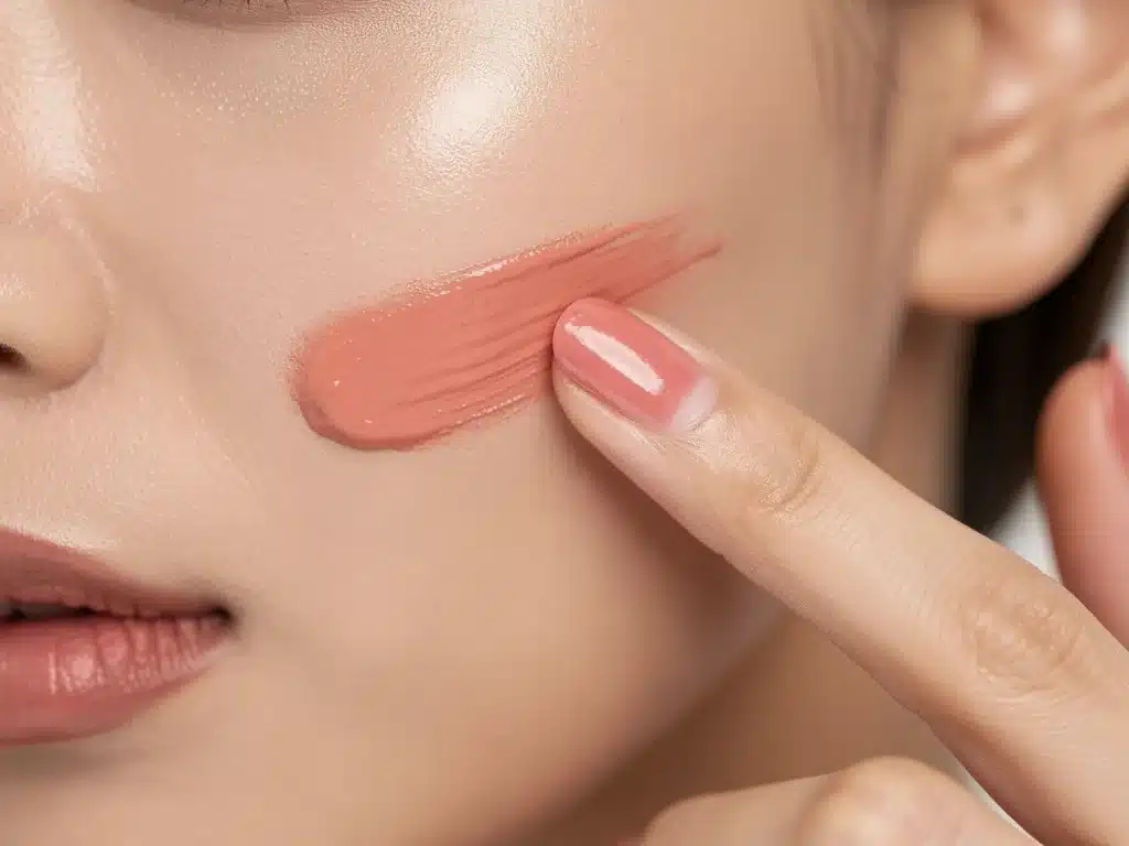 Applying cream blush for a natural 'no-makeup' makeup effect.