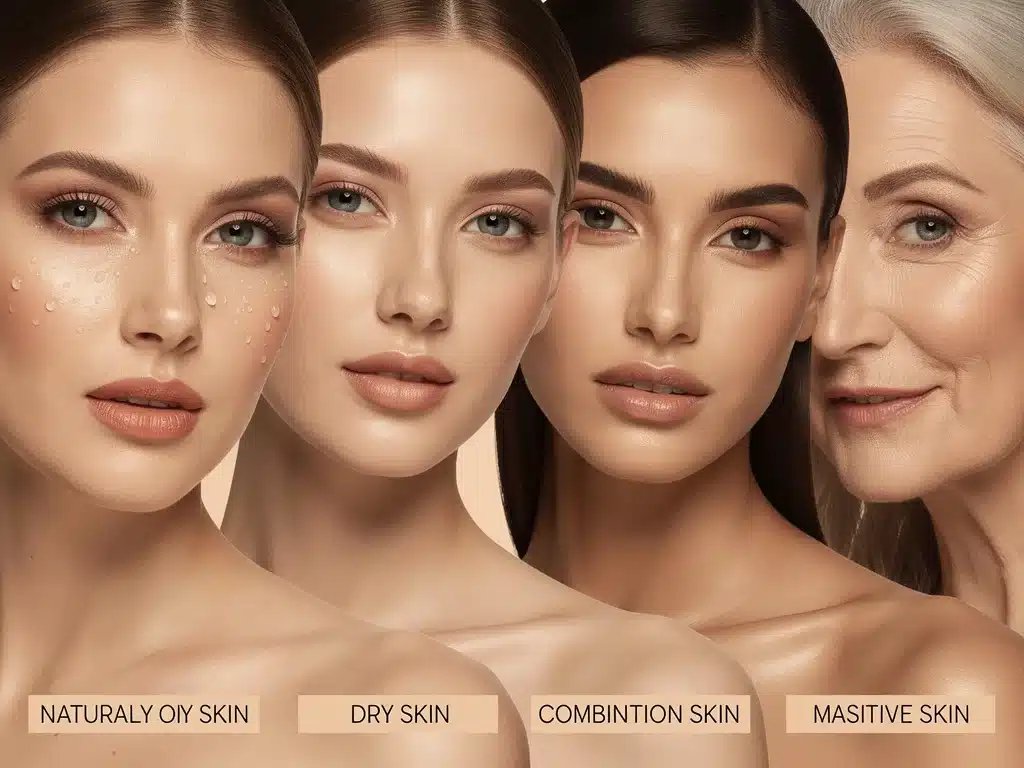 Diverse models showcasing flawless makeup tailored for various skin types.