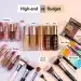 Flat lay of diverse makeup products, showcasing high-end and affordable options for budget-conscious beauty.