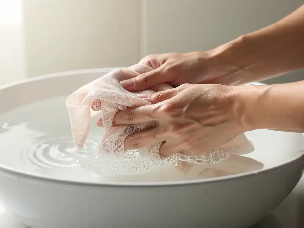 Hands carefully hand-washing a delicate piece of clothing