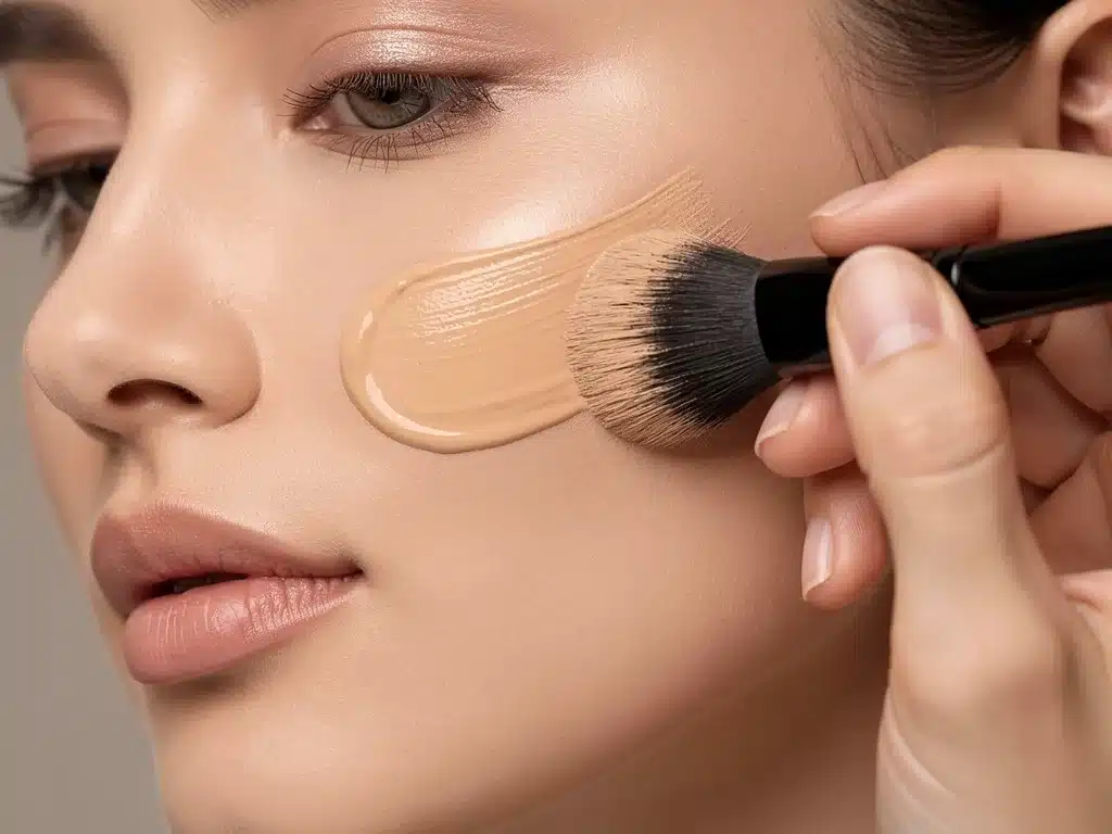 Makeup artist blending foundation over underpainting