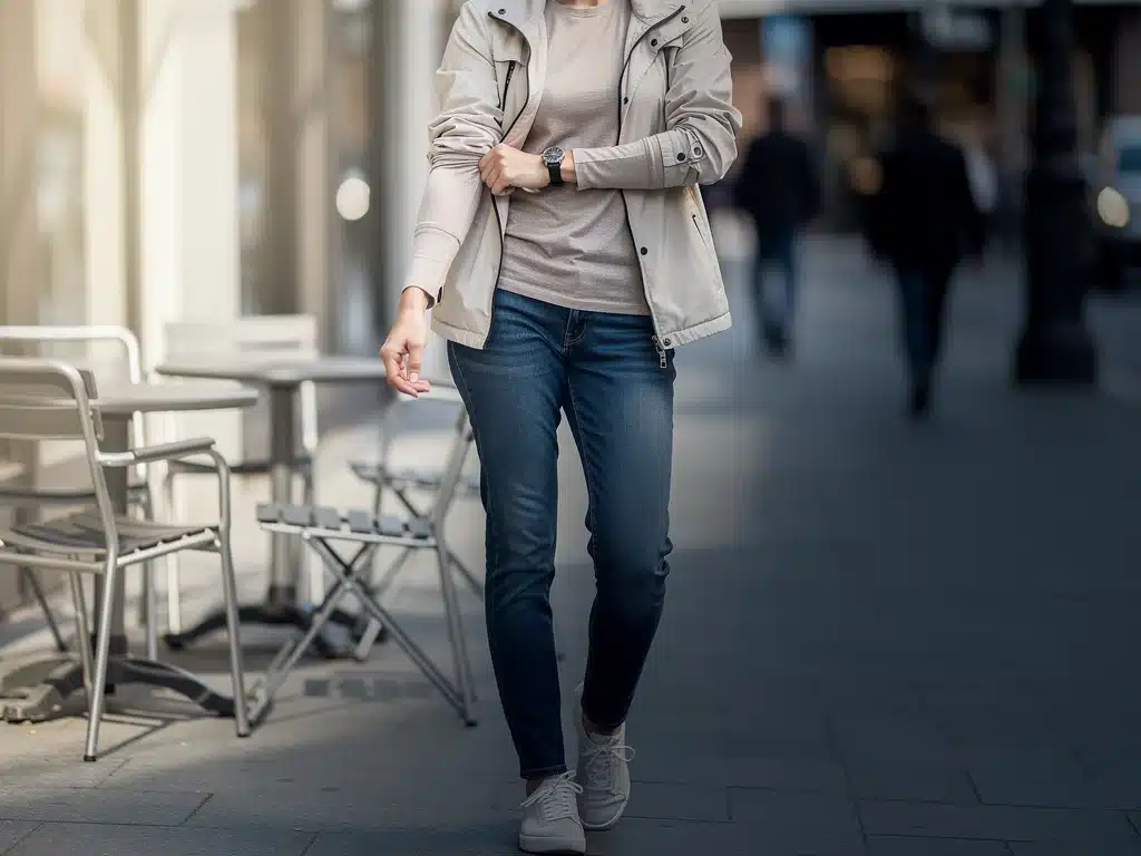 Person demonstrating layering techniques for seasonal comfort